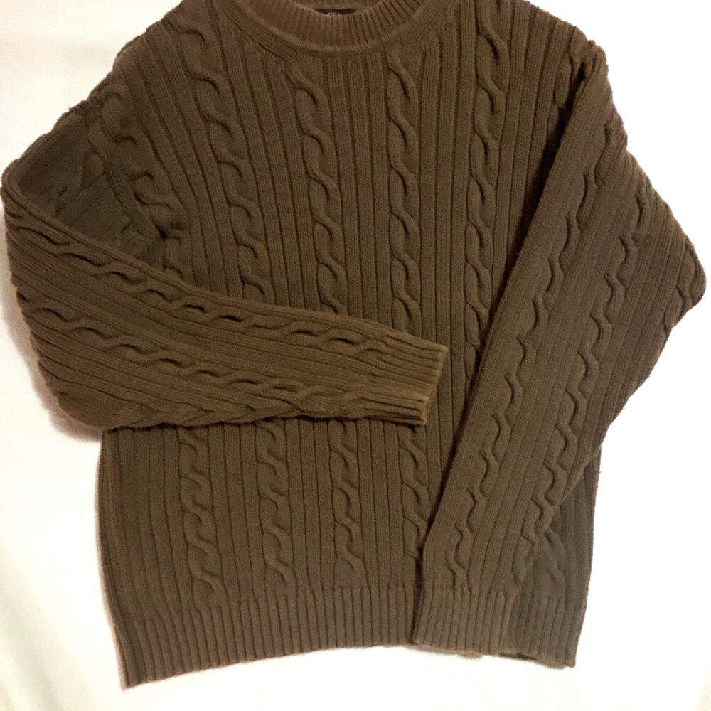 Dockers Men's Cable-Knit Crewneck Pullover Sweater, Brown Cotton Size L